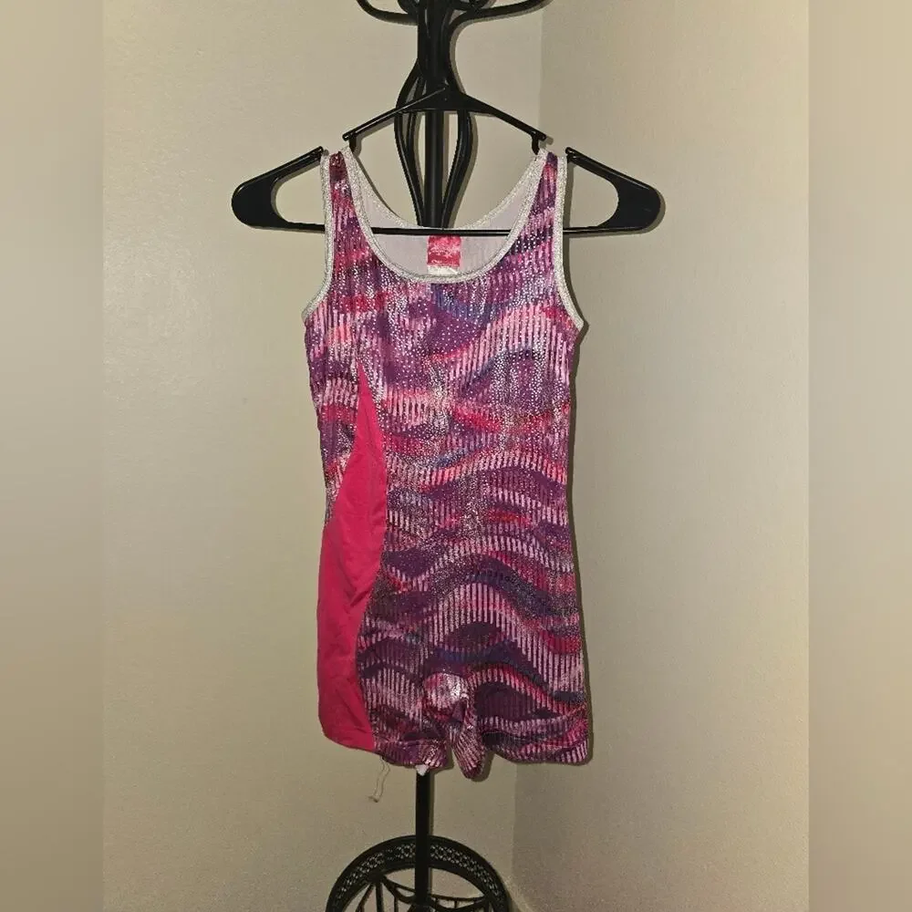 Pink and Purple Patterned Leotard Girls Large GUC